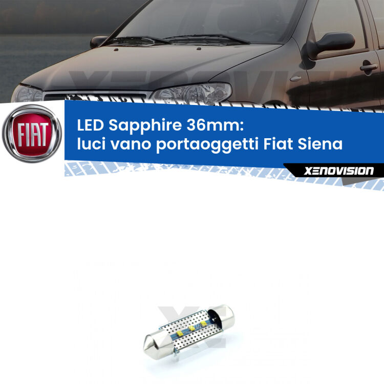 <strong>LED luci vano portaoggetti 36mm per Fiat Siena</strong>  1996 - 2012. Lampade <strong>c5W</strong> modello Sapphire Xenovision con chip led Philips.