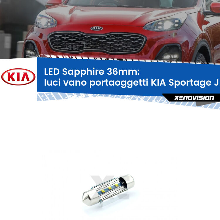 <strong>LED luci vano portaoggetti 36mm per KIA Sportage</strong> JE/KM 2004 - 2009. Lampade <strong>c5W</strong> modello Sapphire Xenovision con chip led Philips.