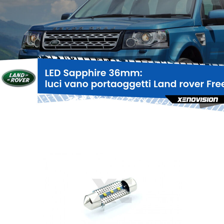 <strong>LED luci vano portaoggetti 36mm per Land rover Freelander</strong> L314 1998 - 2006. Lampade <strong>c5W</strong> modello Sapphire Xenovision con chip led Philips.