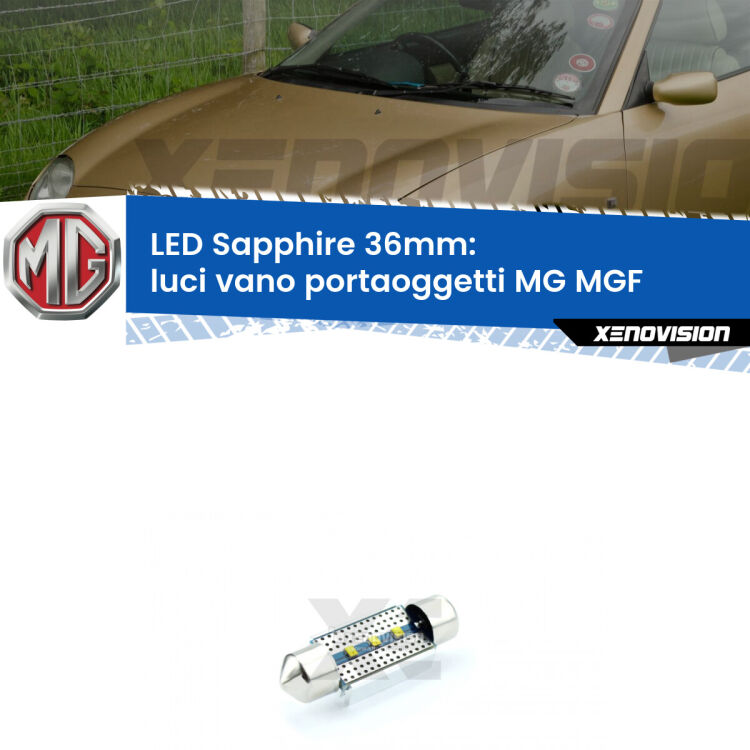 <strong>LED luci vano portaoggetti 36mm per MG MGF</strong>  1995 - 2002. Lampade <strong>c5W</strong> modello Sapphire Xenovision con chip led Philips.