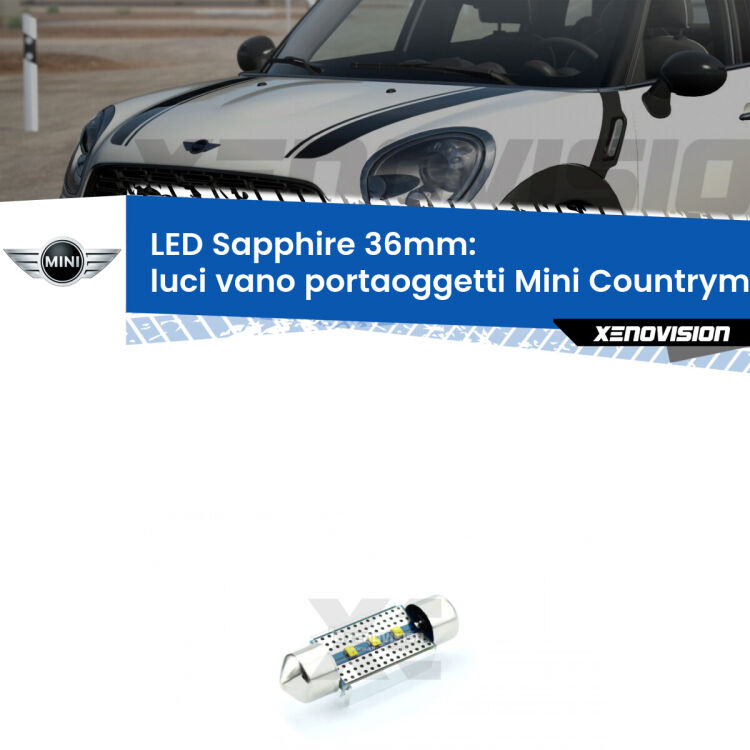 <strong>LED luci vano portaoggetti 36mm per Mini Countryman</strong> R60 2010 - 2016. Lampade <strong>c5W</strong> modello Sapphire Xenovision con chip led Philips.