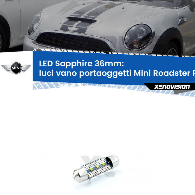 <strong>LED luci vano portaoggetti 36mm per Mini Roadster</strong> R59 2012 - 2015. Lampade <strong>c5W</strong> modello Sapphire Xenovision con chip led Philips.