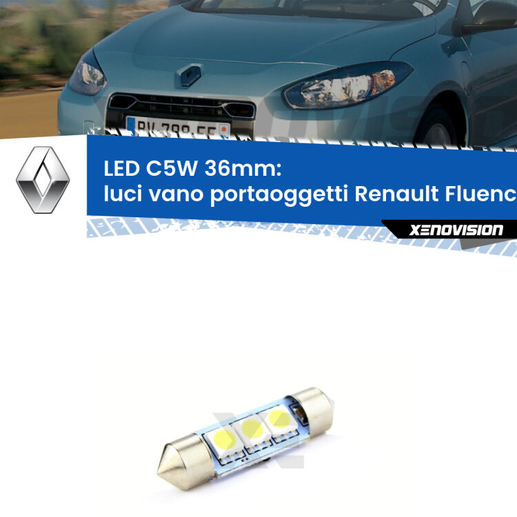 LED Luci Vano Portaoggetti Renault Fluence  2010 - 2015. Una lampadina led innesto C5W 36mm canbus estremamente longeva.