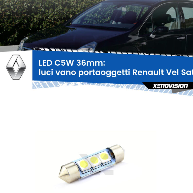 LED Luci Vano Portaoggetti Renault Vel Satis  2002 - 2010. Una lampadina led innesto C5W 36mm canbus estremamente longeva.
