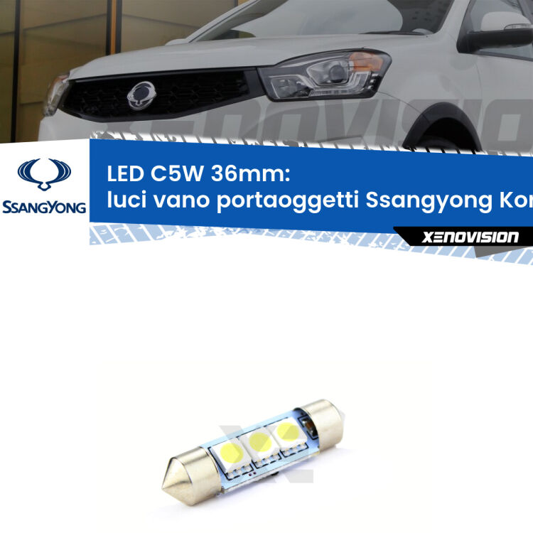 LED Luci Vano Portaoggetti Ssangyong Korando Mk3 2010 - 2019. Una lampadina led innesto C5W 36mm canbus estremamente longeva.