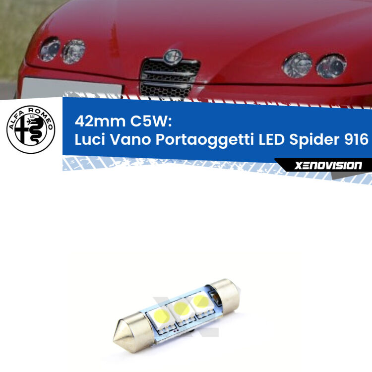 Lampadina eccezionalmente duratura, canbus e luminosa. C5W 42mm perfetto per Luci Vano Portaoggetti LED Alfa romeo Spider (916) 1995 - 2005<br />.
