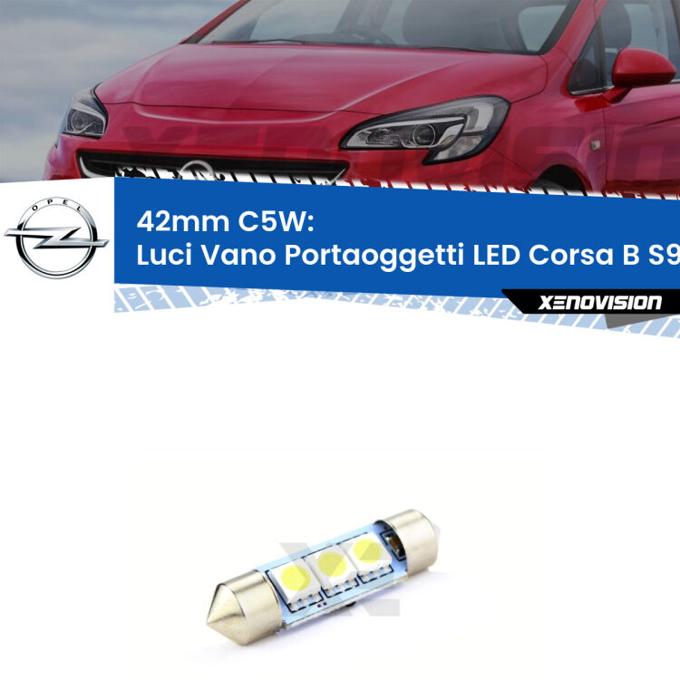 Lampadina eccezionalmente duratura, canbus e luminosa. C5W 42mm perfetto per Luci Vano Portaoggetti LED Opel Corsa B (S93) 1993 - 2000<br />.