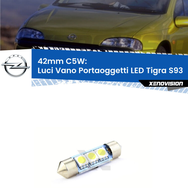 Lampadina eccezionalmente duratura, canbus e luminosa. C5W 42mm perfetto per Luci Vano Portaoggetti LED Opel Tigra (S93) 1994 - 2000<br />.