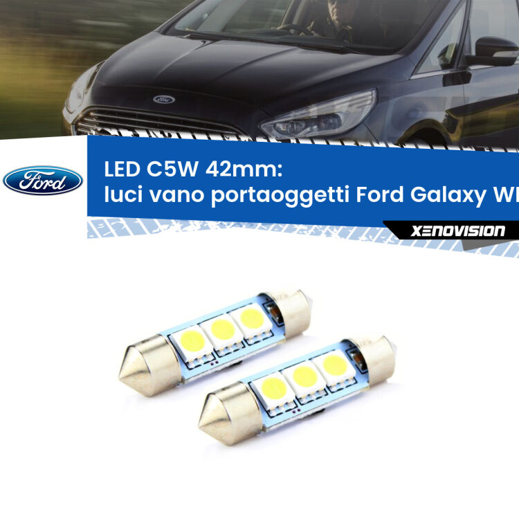 0 Luci Vano Portaoggetti LED c5w 41mm Ford Galaxy WM, WA6 2006 - 2015 (Coppia) <strong>Luci Vano Portaoggetti LED per Ford Galaxy</strong> WM, WA6 2006 - 2015. Coppia lampade <strong>C5W</strong> 41mm estremamente longeve.