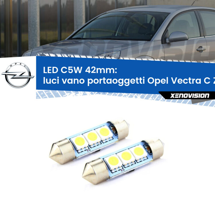 0 Luci Vano Portaoggetti LED c5w 41mm Opel Vectra C Z02 2002 - 2010 (Coppia) <strong>Luci Vano Portaoggetti LED per Opel Vectra C</strong> Z02 2002 - 2010. Coppia lampade <strong>C5W</strong> 41mm estremamente longeve.