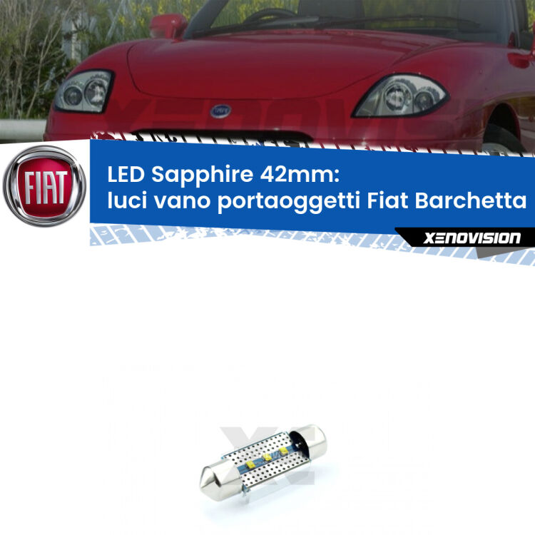 <strong>LED luci vano portaoggetti 42mm per Fiat Barchetta</strong>  1995 - 2005. Lampade <strong>c5W</strong> modello Sapphire Xenovision con chip led Philips.