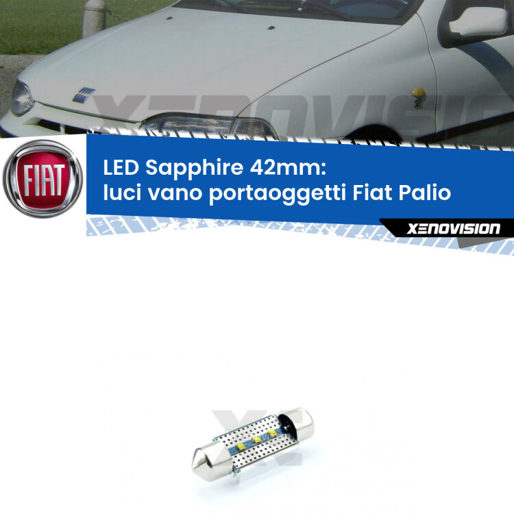 <strong>LED luci vano portaoggetti 42mm per Fiat Palio</strong>  1996 - 2003. Lampade <strong>c5W</strong> modello Sapphire Xenovision con chip led Philips.