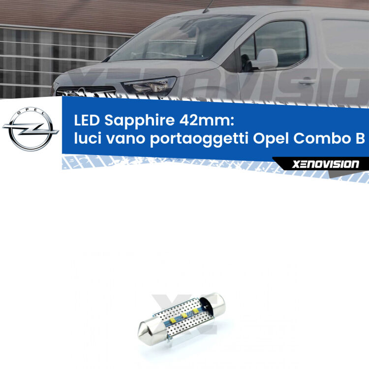 <strong>LED luci vano portaoggetti 42mm per Opel Combo B</strong>  1994 - 2001. Lampade <strong>c5W</strong> modello Sapphire Xenovision con chip led Philips.