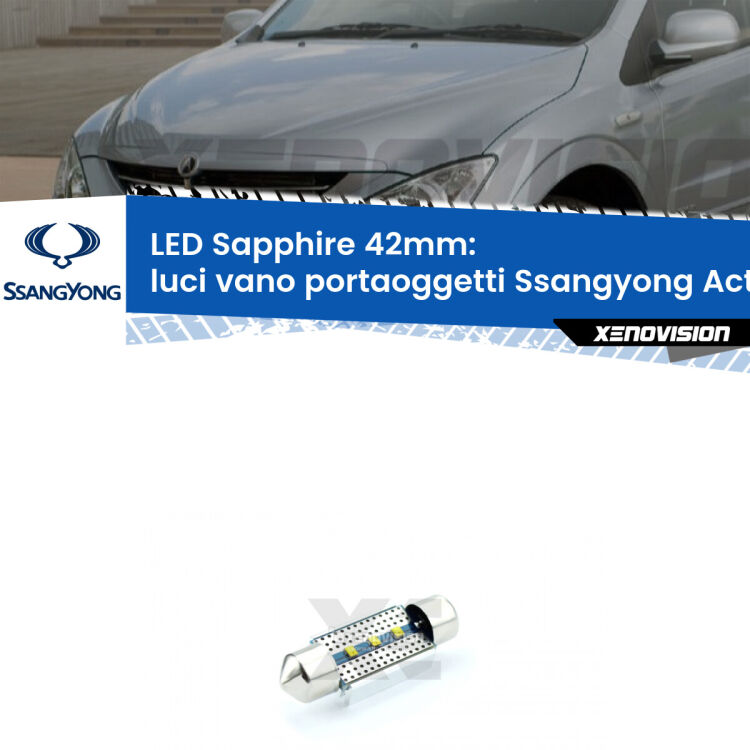 <strong>LED luci vano portaoggetti 42mm per Ssangyong Actyon</strong>  2006 - 2017. Lampade <strong>c5W</strong> modello Sapphire Xenovision con chip led Philips.