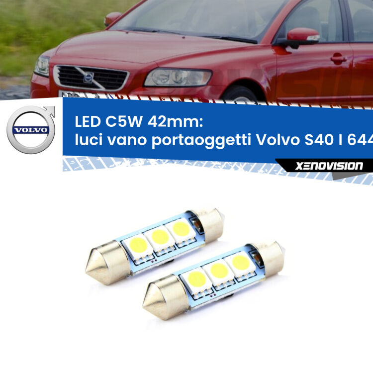 0 Luci Vano Portaoggetti LED c5w 41mm Volvo S40 I 644 1995 - 2003 (Coppia) <strong>Luci Vano Portaoggetti LED per Volvo S40 I</strong> 644 1995 - 2003. Coppia lampade <strong>C5W</strong> 41mm estremamente longeve.