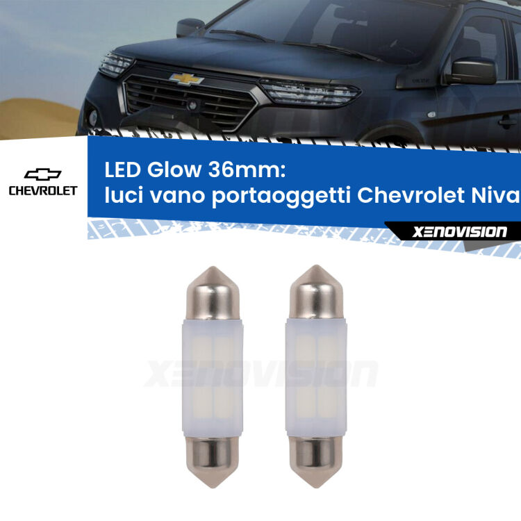 0 Luci Vano Portaoggetti LED Chevrolet Niva 2123 2002 - 2009: C5W Glow a Luce Calda (Coppia) <strong>Luci Vano Portaoggetti LED luce calda per Chevrolet Niva</strong> 2123 2002 - 2009. Coppia lampade <strong>C5W</strong> 36mm modello Glow di Xenovision.