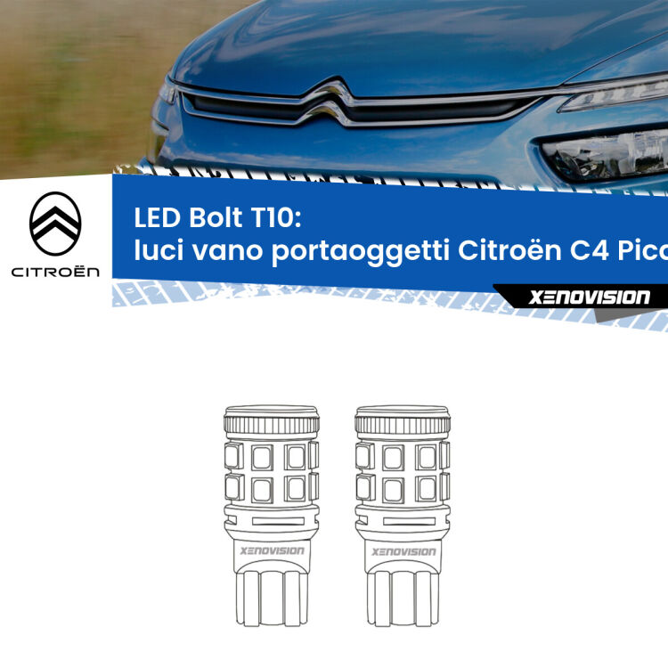 0 Luci Vano Portaoggetti LED Citroën C4 Picasso II 2013 in poi: T10 Bolt <strong>Luci Vano Portaoggetti LED per Citroën C4 Picasso</strong> II 2013 in poi. Coppia lampade <strong>T10</strong> modello Bolt canbus.
