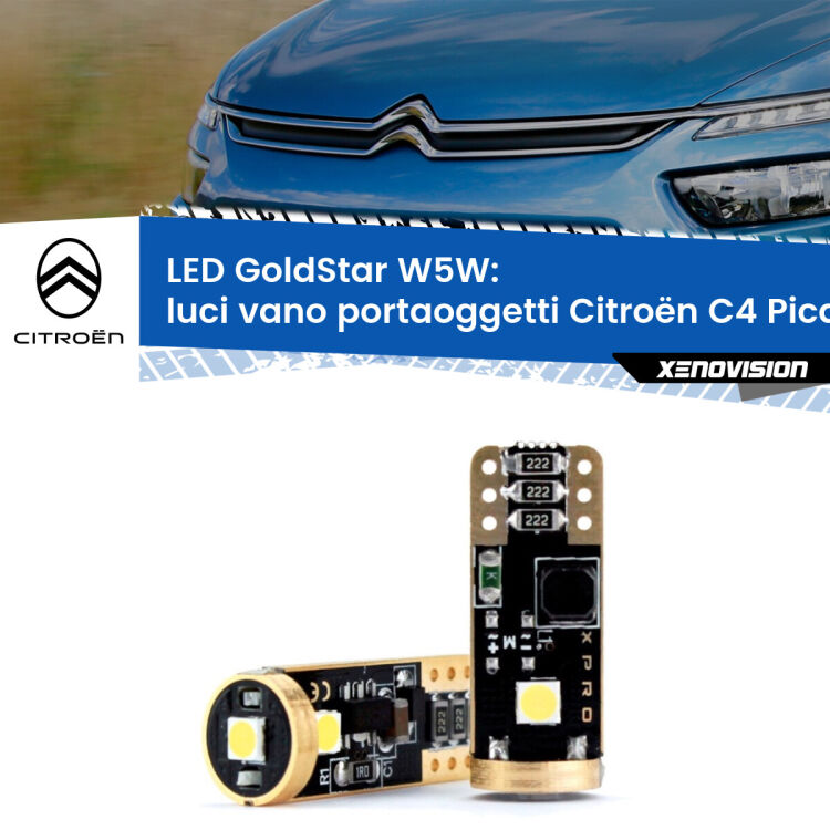 0 Luci Vano Portaoggetti LED Citroën C4 Picasso II 2013 in poi: T10 GoldStar <strong>Luci Vano Portaoggetti LED Citroën C4 Picasso</strong> II 2013 in poi: ottima luminosità a 360 gradi. Si inseriscono ovunque. Canbus, Top Quality.