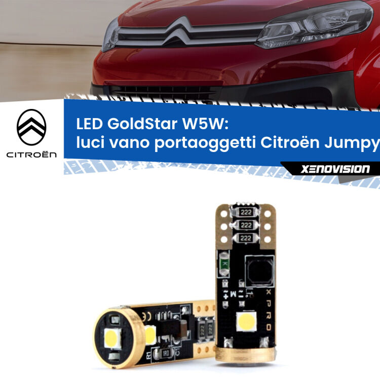 0 Luci Vano Portaoggetti LED Citroën Jumpy III 2016 in poi: T10 GoldStar <strong>Luci Vano Portaoggetti LED Citroën Jumpy</strong> III 2016 in poi: ottima luminosità a 360 gradi. Si inseriscono ovunque. Canbus, Top Quality.