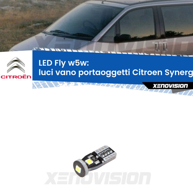 <strong>luci vano portaoggetti LED per Citroen Synergie</strong>  1994 - 2002. Coppia lampadine <strong>w5w</strong> Canbus compatte modello Fly Xenovision.