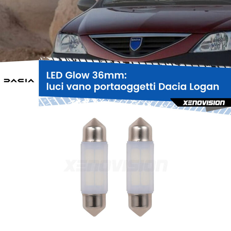 Luci Vano Portaoggetti LED Dacia Logan  2004 - 2011: C5W Glow a Luce Calda (Coppia) <strong>Luci Vano Portaoggetti LED luce calda per Dacia Logan</strong>  2004 - 2011. Coppia lampade <strong>C5W</strong> 36mm modello Glow di Xenovision.