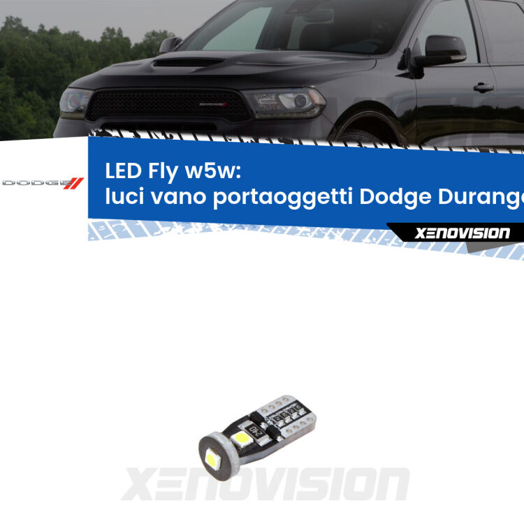 <strong>luci vano portaoggetti LED per Dodge Durango</strong> WD 2010 - 2015. Coppia lampadine <strong>w5w</strong> Canbus compatte modello Fly Xenovision.