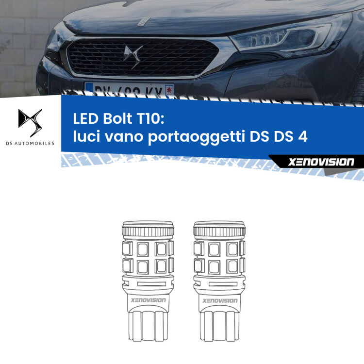 0 Luci Vano Portaoggetti LED DS DS 4 2015 in poi: T10 Bolt <strong>Luci Vano Portaoggetti LED per DS DS 4</strong> 2015 in poi. Coppia lampade <strong>T10</strong> modello Bolt canbus.