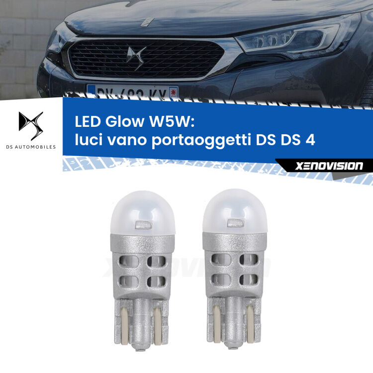 0 Luci Vano Portaoggetti LED DS DS 4 2015 in poi: W5W Glow a Luce Calda <strong>Luci Vano Portaoggetti LED luce calda per DS DS 4</strong> 2015 in poi. Coppia lampade <strong>W5W</strong> modello Glow di Xenovision.