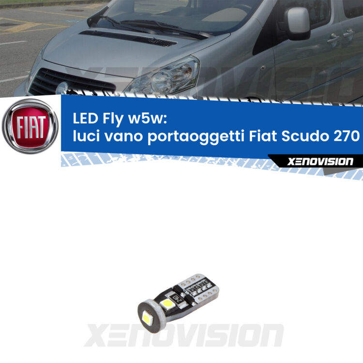 <strong>luci vano portaoggetti LED per Fiat Scudo</strong> 270 2007 - 2016. Coppia lampadine <strong>w5w</strong> Canbus compatte modello Fly Xenovision.