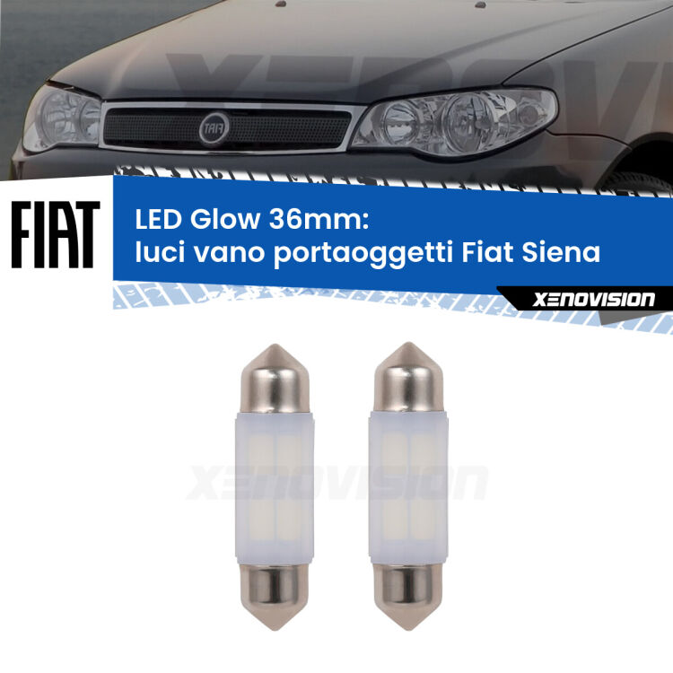 Luci Vano Portaoggetti LED Fiat Siena  1996 - 2012: C5W Glow a Luce Calda (Coppia) <strong>Luci Vano Portaoggetti LED luce calda per Fiat Siena</strong>  1996 - 2012. Coppia lampade <strong>C5W</strong> 36mm modello Glow di Xenovision.