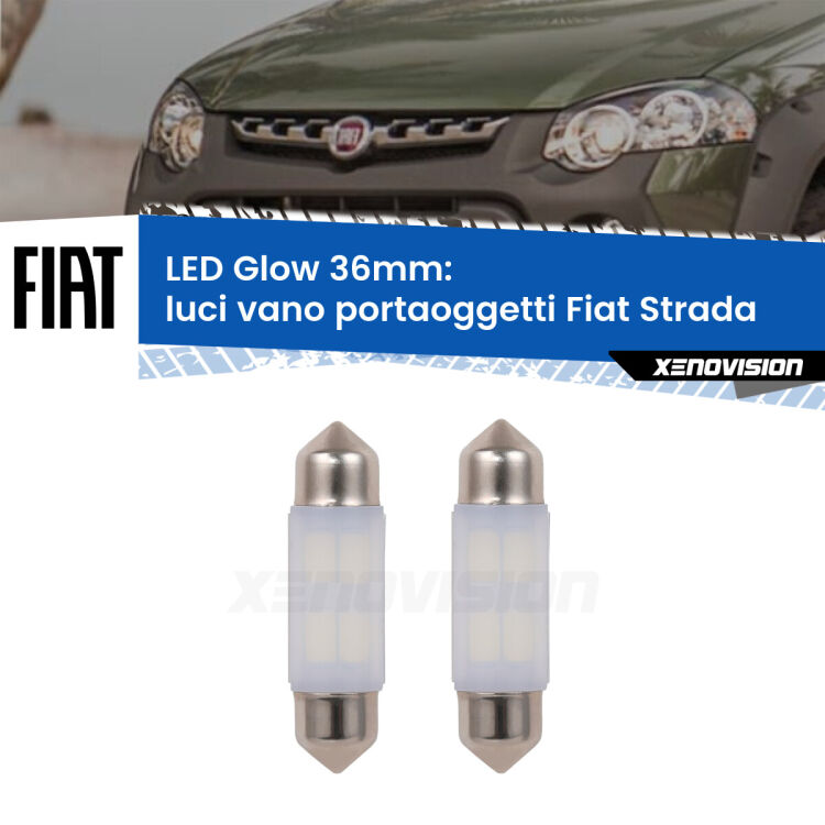 0 Luci Vano Portaoggetti LED Fiat Strada 1999 - 2021: C5W Glow a Luce Calda (Coppia) <strong>Luci Vano Portaoggetti LED luce calda per Fiat Strada</strong> 1999 - 2021. Coppia lampade <strong>C5W</strong> 36mm modello Glow di Xenovision.