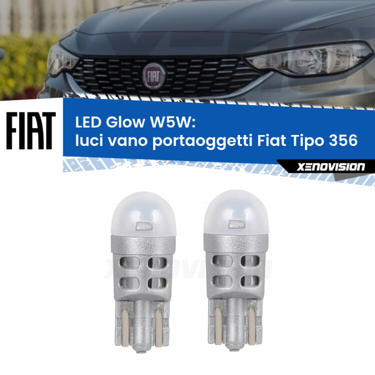 Luci Vano Portaoggetti LED Fiat Tipo 356 2015 in poi: W5W Glow a Luce Calda <strong>Luci Vano Portaoggetti LED luce calda per Fiat Tipo</strong> 356 2015 in poi. Coppia lampade <strong>W5W</strong> modello Glow di Xenovision.