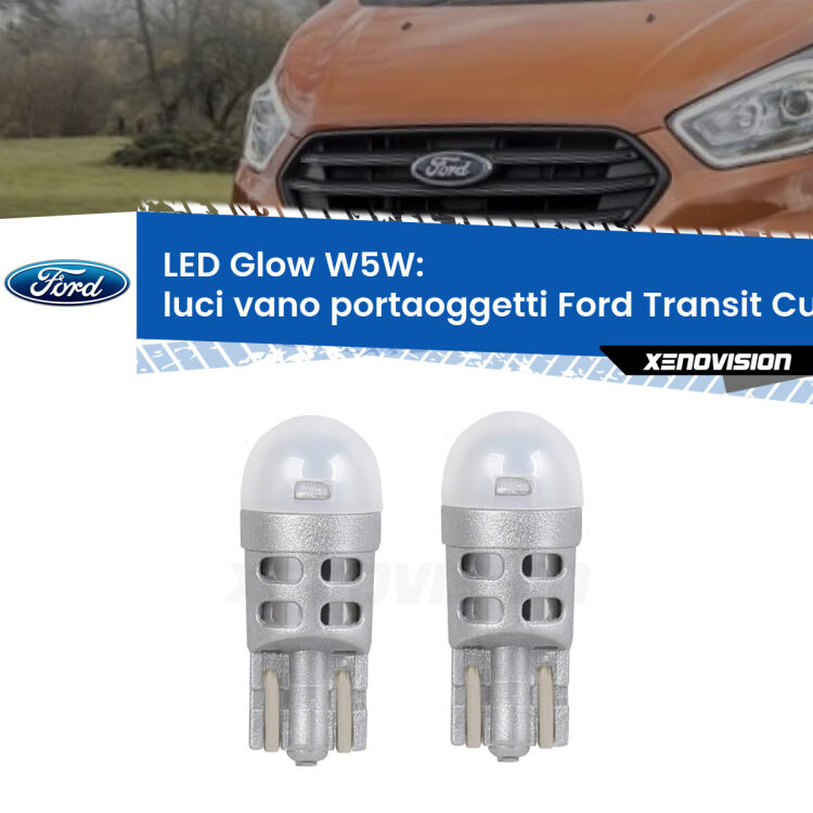 Luci Vano Portaoggetti LED Ford Transit Custom  2012 - 2022: W5W Glow a Luce Calda <strong>Luci Vano Portaoggetti LED luce calda per Ford Transit Custom</strong>  2012 - 2022. Coppia lampade <strong>W5W</strong> modello Glow di Xenovision.