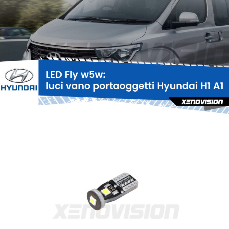 <strong>luci vano portaoggetti LED per Hyundai H1</strong> A1 1997 - 2008. Coppia lampadine <strong>w5w</strong> Canbus compatte modello Fly Xenovision.
