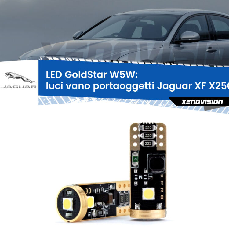 0 Luci Vano Portaoggetti LED Jaguar XF X250 2007 - 2015: T10 GoldStar <strong>Luci Vano Portaoggetti LED Jaguar XF</strong> X250 2007 - 2015: ottima luminosità a 360 gradi. Si inseriscono ovunque. Canbus, Top Quality.