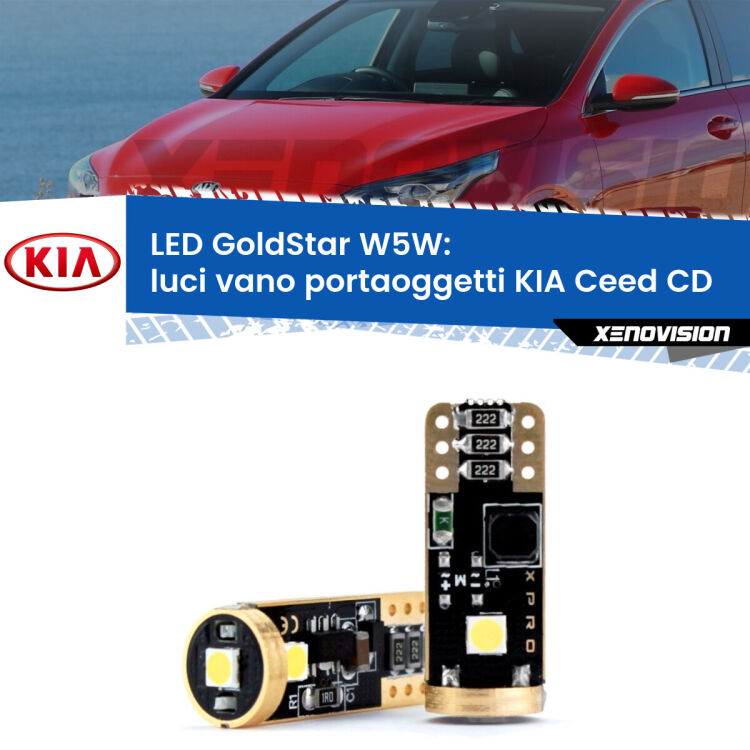 0 Luci Vano Portaoggetti LED KIA Ceed CD 2018 in poi: T10 GoldStar <strong>Luci Vano Portaoggetti LED KIA Ceed</strong> CD 2018 in poi: ottima luminosità a 360 gradi. Si inseriscono ovunque. Canbus, Top Quality.