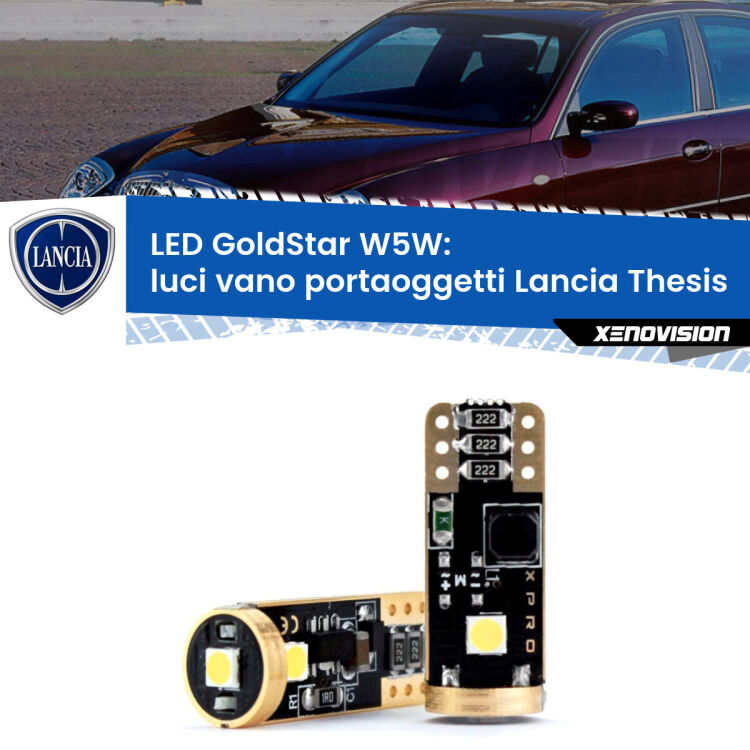 Luci Vano Portaoggetti LED Lancia Thesis  2002 - 2009: T10 GoldStar <strong>Luci Vano Portaoggetti LED Lancia Thesis</strong>  2002 - 2009: ottima luminosità a 360 gradi. Si inseriscono ovunque. Canbus, Top Quality.