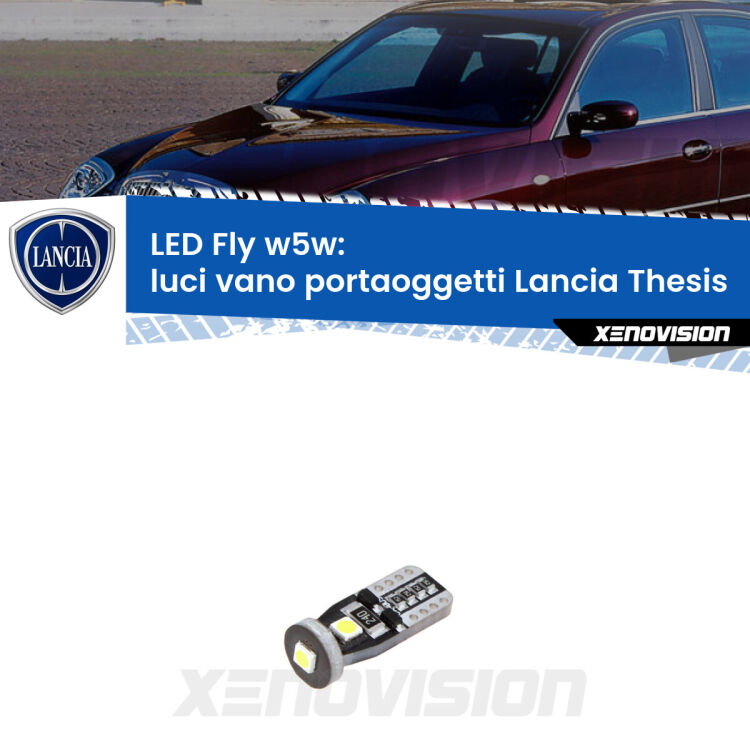 <strong>luci vano portaoggetti LED per Lancia Thesis</strong>  2002 - 2009. Coppia lampadine <strong>w5w</strong> Canbus compatte modello Fly Xenovision.