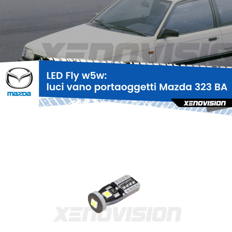<strong>luci vano portaoggetti LED per Mazda 323</strong> BA 1994 - 1998. Coppia lampadine <strong>w5w</strong> Canbus compatte modello Fly Xenovision.