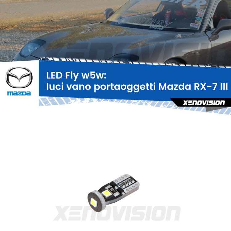 <strong>luci vano portaoggetti LED per Mazda RX-7 III</strong> FD 1992 - 2002. Coppia lampadine <strong>w5w</strong> Canbus compatte modello Fly Xenovision.