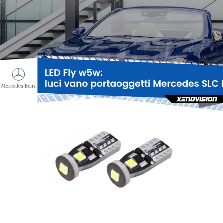 Luci Vano Portaoggetti LED Mercedes SLC R172 2016 - 2017: W5W Fly <strong>luci vano portaoggetti LED per Mercedes SLC</strong> R172 2016 - 2017. Coppia lampadine <strong>w5w</strong> Canbus compatte modello Fly Xenovision.