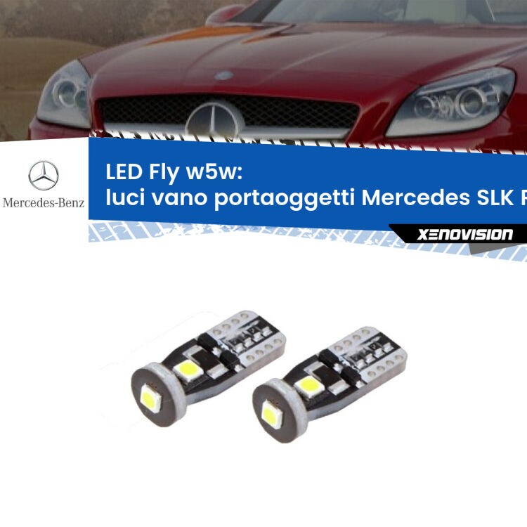 0 Luci Vano Portaoggetti LED Mercedes SLK R172 2011 in poi: W5W Fly <strong>luci vano portaoggetti LED per Mercedes SLK</strong> R172 2011 in poi. Coppia lampadine <strong>w5w</strong> Canbus compatte modello Fly Xenovision.