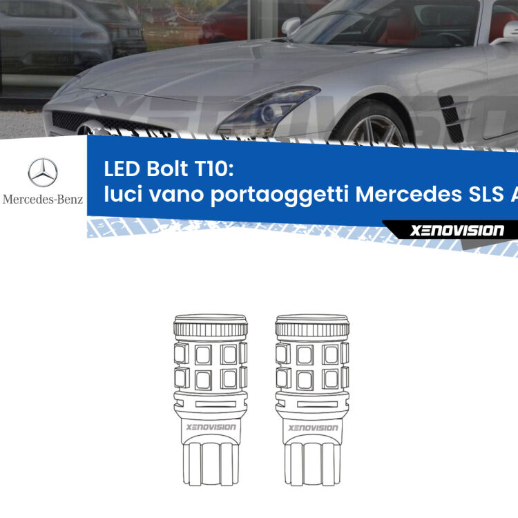 Luci Vano Portaoggetti LED Mercedes SLS AMG C197 2010 in poi: T10 Bolt <strong>Luci Vano Portaoggetti LED per Mercedes SLS AMG</strong> C197 2010 in poi. Coppia lampade <strong>T10</strong> modello Bolt canbus.