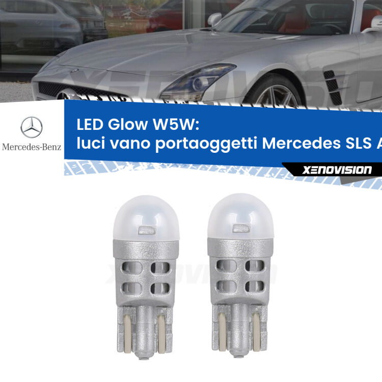 Luci Vano Portaoggetti LED Mercedes SLS AMG C197 2010 in poi: W5W Glow a Luce Calda <strong>Luci Vano Portaoggetti LED luce calda per Mercedes SLS AMG</strong> C197 2010 in poi. Coppia lampade <strong>W5W</strong> modello Glow di Xenovision.