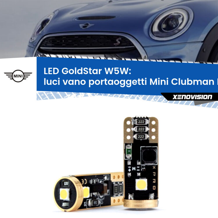 0 Luci Vano Portaoggetti LED Mini Clubman F54 2014 - 2019: T10 GoldStar <strong>Luci Vano Portaoggetti LED Mini Clubman</strong> F54 2014 - 2019: ottima luminosità a 360 gradi. Si inseriscono ovunque. Canbus, Top Quality.