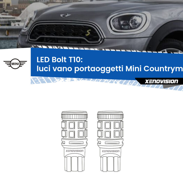 0 Luci Vano Portaoggetti LED Mini Countryman F60 2016 - 2019: T10 Bolt <strong>Luci Vano Portaoggetti LED per Mini Countryman</strong> F60 2016 - 2019. Coppia lampade <strong>T10</strong> modello Bolt canbus.