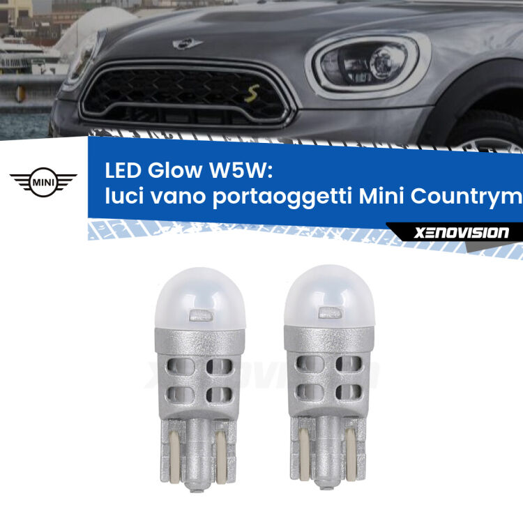 Luci Vano Portaoggetti LED Mini Countryman F60 2016 - 2019: W5W Glow a Luce Calda <strong>Luci Vano Portaoggetti LED luce calda per Mini Countryman</strong> F60 2016 - 2019. Coppia lampade <strong>W5W</strong> modello Glow di Xenovision.