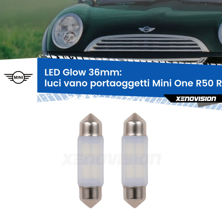 0 Luci Vano Portaoggetti LED Mini One R50 R52 R53 2001 - 2006: C5W Glow a Luce Calda (Coppia) <strong>Luci Vano Portaoggetti LED luce calda per Mini One</strong> R50 R52 R53 2001 - 2006. Coppia lampade <strong>C5W</strong> 36mm modello Glow di Xenovision.