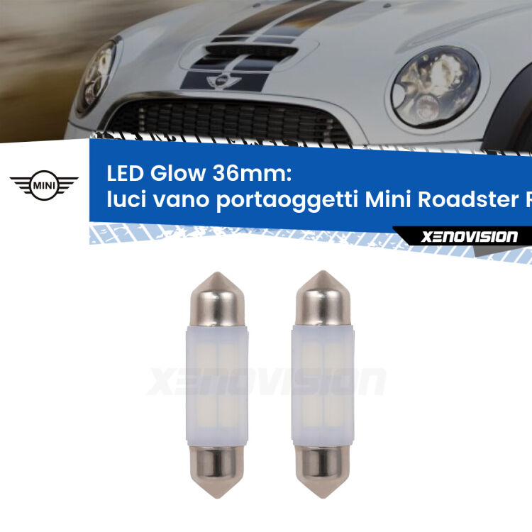 0 Luci Vano Portaoggetti LED Mini Roadster R59 2012 - 2015: C5W Glow a Luce Calda (Coppia) <strong>Luci Vano Portaoggetti LED luce calda per Mini Roadster</strong> R59 2012 - 2015. Coppia lampade <strong>C5W</strong> 36mm modello Glow di Xenovision.
