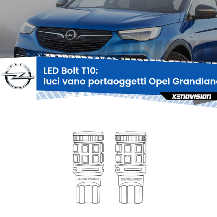 Luci Vano Portaoggetti LED Opel Grandland  2017 in poi: T10 Bolt <strong>Luci Vano Portaoggetti LED per Opel Grandland</strong>  2017 in poi. Coppia lampade <strong>T10</strong> modello Bolt canbus.